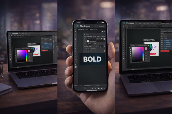 Photopea editor preview displayed on mobile device